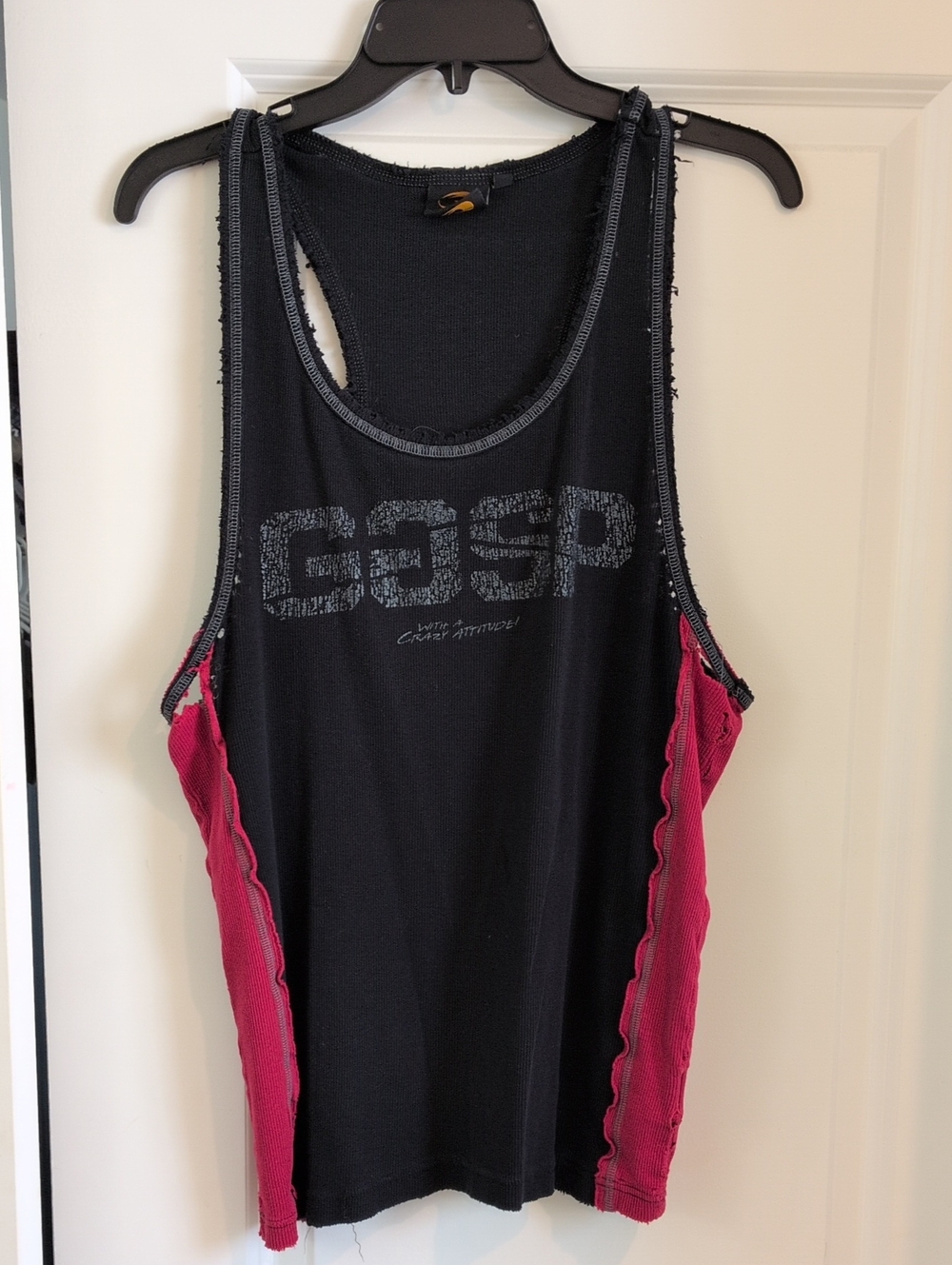 GASP Men's Black Tank Top with Burgundy Side Panels